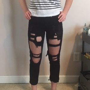 Reverse black ripped denim jeans